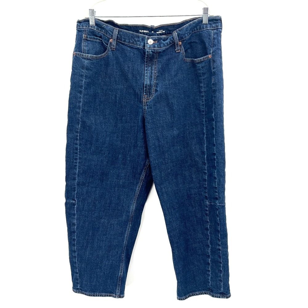 Old Navy high rise waist barrel leg jeans dark wash blue 18